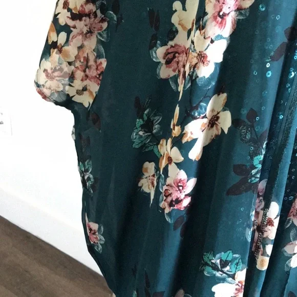 Elegant Holiday Floral Kimono Teal Wrap Shawl Only Final Sale - Picture 5 of 6